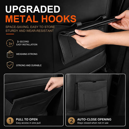 Car Trash Can, Magnetic Leather Seat Back Organizer with Storage Pocket,