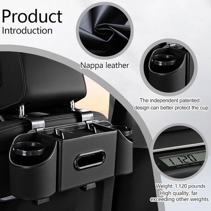 Back Seat Car Organizer,4 in 1 Multifunctional Car Back Seat Storage Box with Drink Cup Holder Tissue Box, for Hold Phone,Snacks, Drinks, Handbag-Black