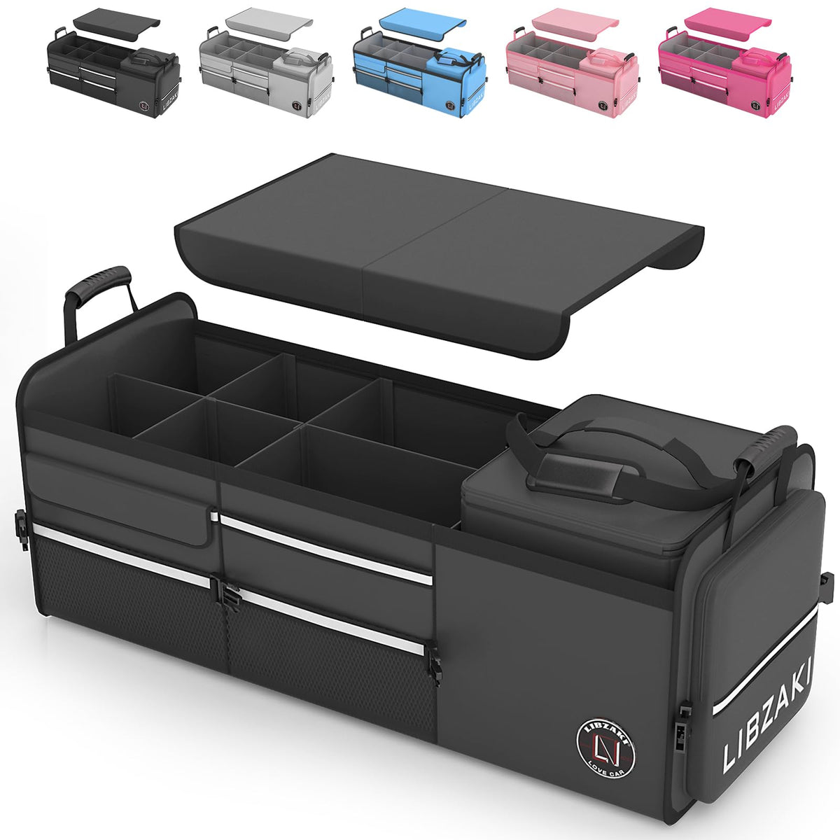 LIBZAKI Car Trunk Storage Organizer, Collapsible Trunk Storage Box for Car Truck SUV-Gray