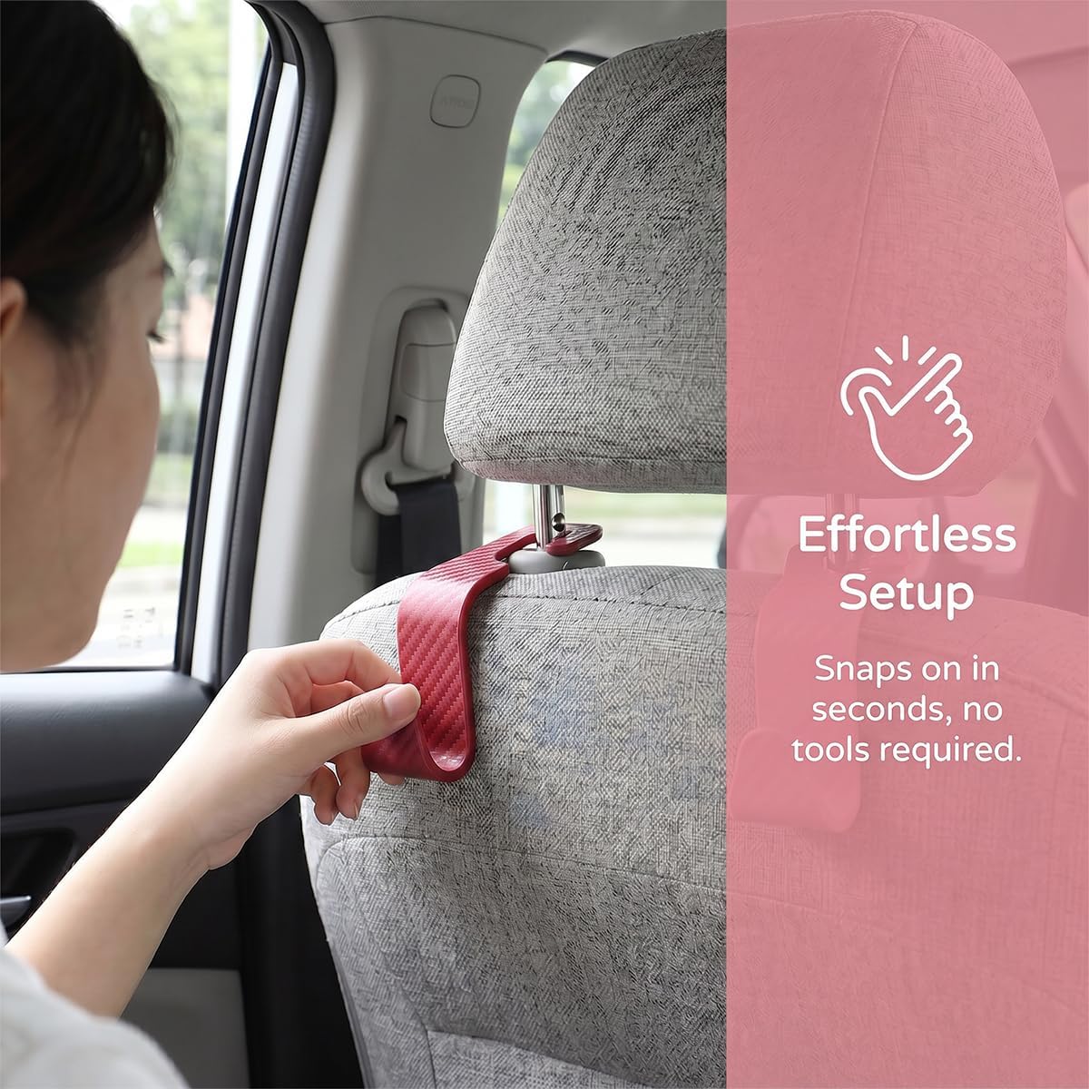 4 Pack Headrest Hooks for Vehicle Seats, Carbon Fiber/Red