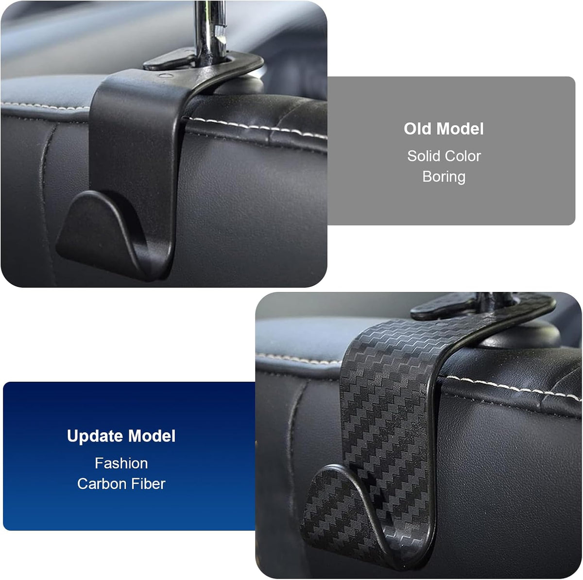 4PCS Car Seat Headrest Hooks, Carbon Fiber Auto Hook for Purses and Bags, Rear Car Seat Storage Headrest Hanger Holder Hooks Organizer for Coats, Umbrellas, Groceries