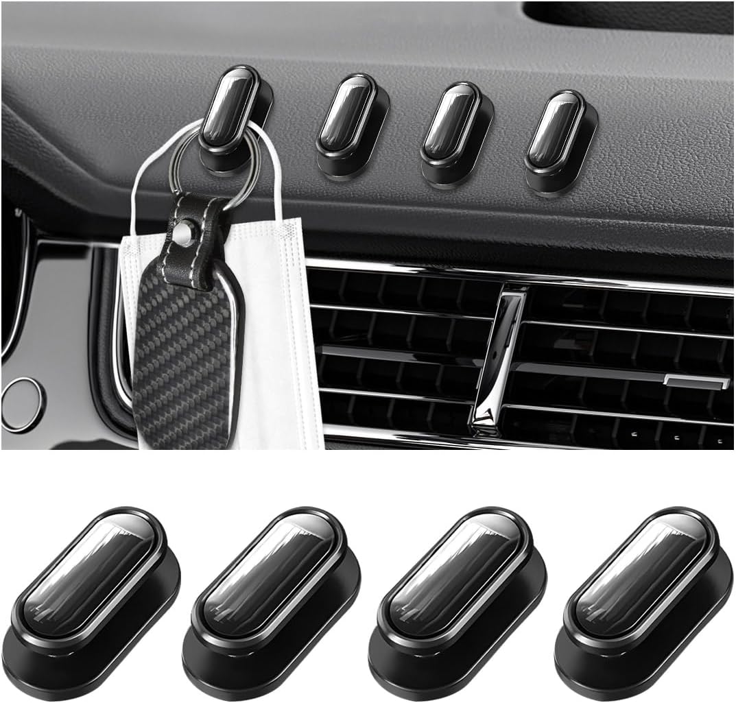 KVAEY 4 PCS Car Mini Hooks, Self-Adhesive Multifunctional Hanging Car Storage Hooks on Dashboard, Universal Vehicle Hook Stickers for Keys Mask Charging Cable, Car Accessories (Glossy)
