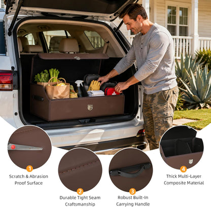Car Trunk Organizer with Sturdy Faux Leather Lid - 20.9 inches