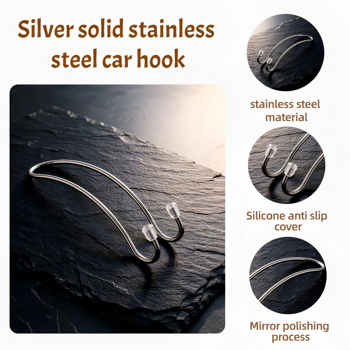2 Pack Stainless Steel Car Headrest Hooks, Universal Hidden Backseat Hanger Organizer,Heavy Duty Car Seat Hook for Bag, Coat,Grocery Bag,Umbrella,Multi-Purpose Vehicle Storage Accessories