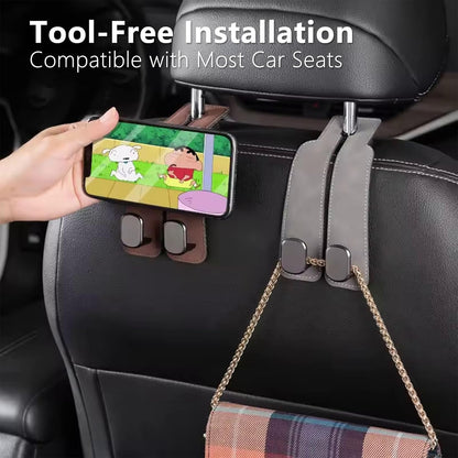 2PCS Leather Car Seat Headrest Hooks – Durable Double Hook Organizer for Bags, Purses, Handbags, Groceries & Back Seat Storage