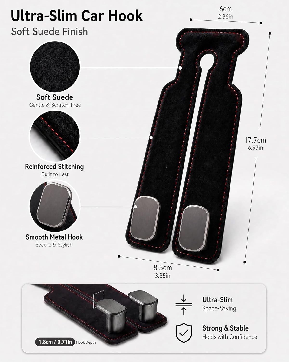 Purse Hook for Car, Headrest or Glove Box Use, Black 2 Pack
