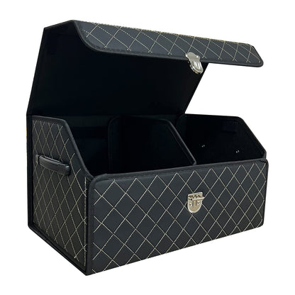 Trunk Organizer for Car With Lid,Foldable Trunk Organizer for SUVs & Sedans,Multi-Functional Leather Storage Box - Brown - Small