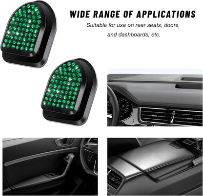 4PCS Bling Car Mini Hooks, Cute Crystal Auto Backseat Hanger Adhesive Storage Hooks, Multifunctional Rhinestone Vehicle Dashboard Hook Hanging Organizer for Key Mask Cable (Green)
