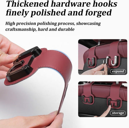 2PCS Car Seat Back Storage Hook, Foldable Metal Vehicle Headrest Dual Hook for Purses Handbags Groceries, Multifunctional Auto Interior Hanger Accessories, Universal Fit (Orange)
