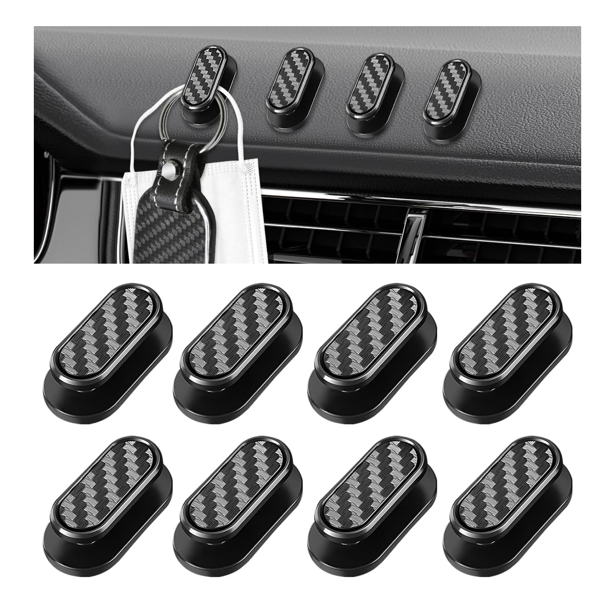 KVAEY 4 PCS Car Mini Hooks, Self-Adhesive Multifunctional Hanging Car Storage Hooks on Dashboard, Universal Vehicle Hook Stickers for Keys Mask Charging Cable, Car Accessories (Glossy)