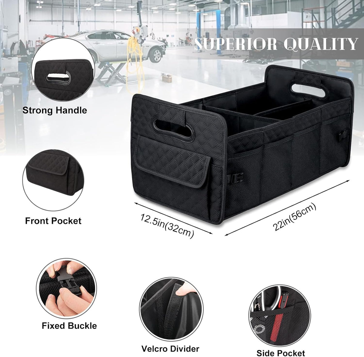 JiatuA Car Trunk Organizer for SUV, Collapsible Car Storage Organizer Black
