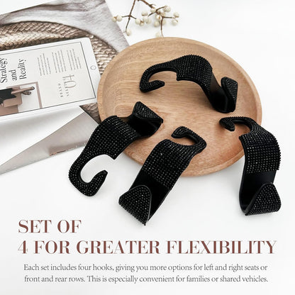 6 Pack Car Purse Hooks, Universal Seat Headrest Hanger Organizers for Coats, Umbrellas, and Groceries, Carbon Fiber Black Auto Storage Hooks ﻿