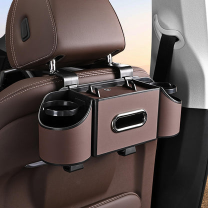Back Seat Car Organizer,4 in 1 Multifunctional Car Back Seat Storage Box with Drink Cup Holder Tissue Box, for Hold Phone,Snacks, Drinks, Handbag-Black