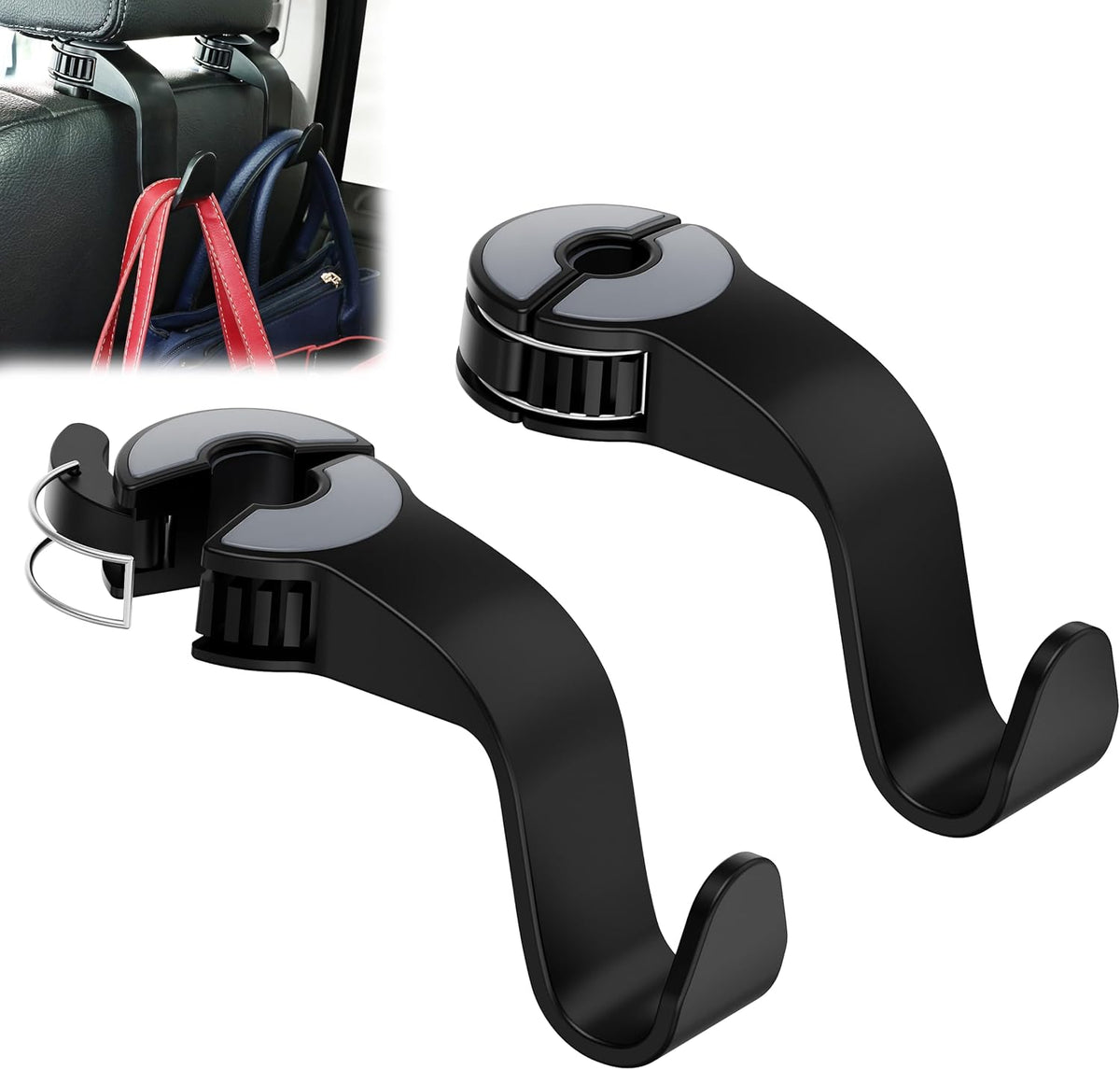 Amooca Anti-Drop Car Seat Hooks with Adjustable Hasp for Bags