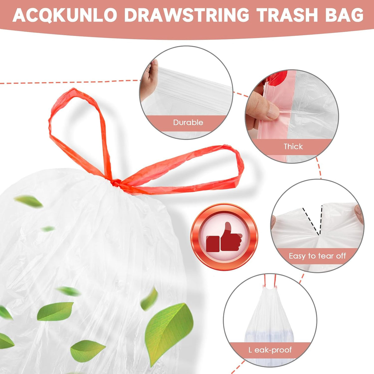 2 Gallon Small Trash-Bags Drawstring Bathroom - White Mini Garbage Bags 60 Count Plastic Unscented 7.5L Tiny Waste Basket Liners Kitchen Office Car Strong Thick Bulk Magesh