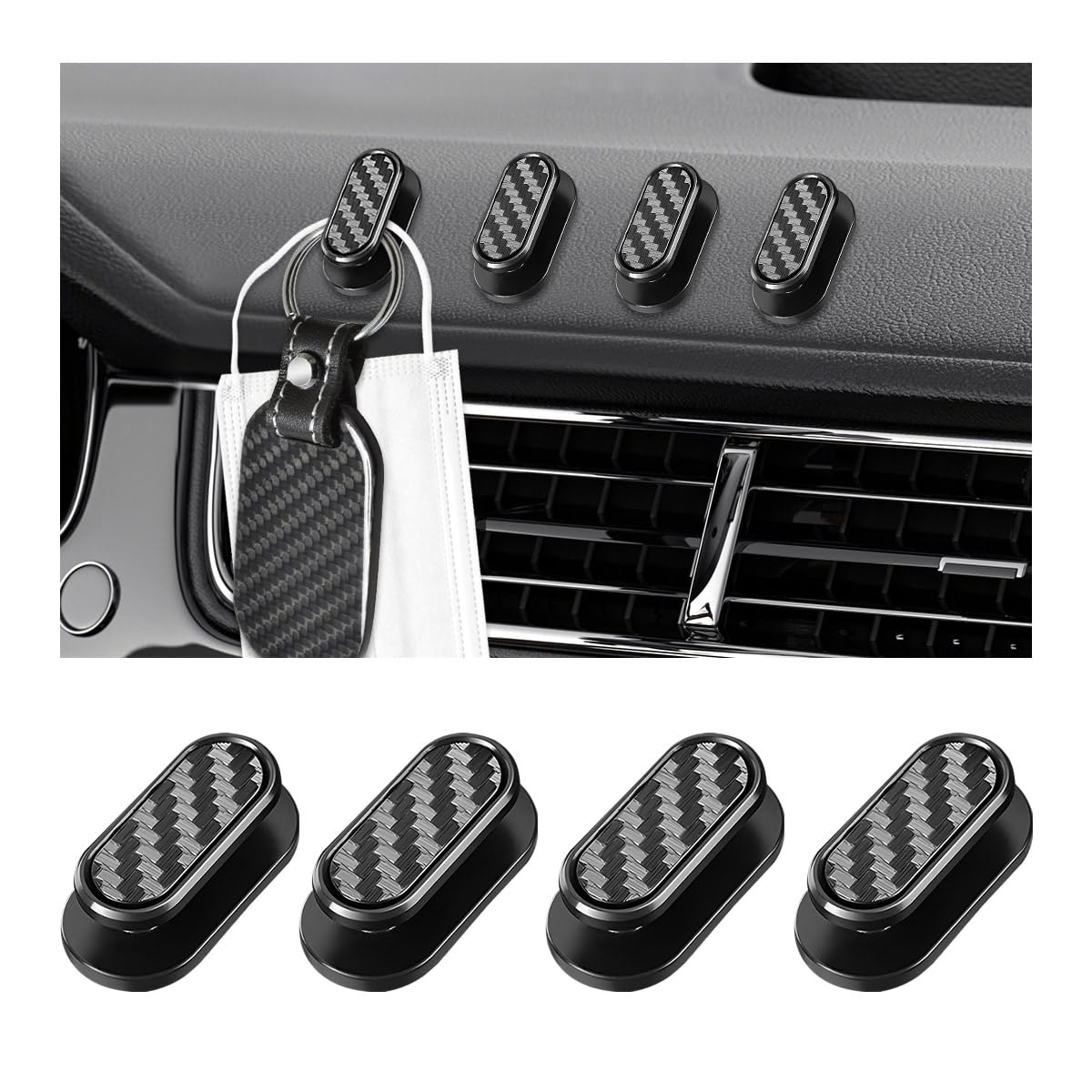 KVAEY 4 PCS Car Mini Hooks, Self-Adhesive Multifunctional Hanging Car Storage Hooks on Dashboard, Universal Vehicle Hook Stickers for Keys Mask Charging Cable, Car Accessories (Glossy)