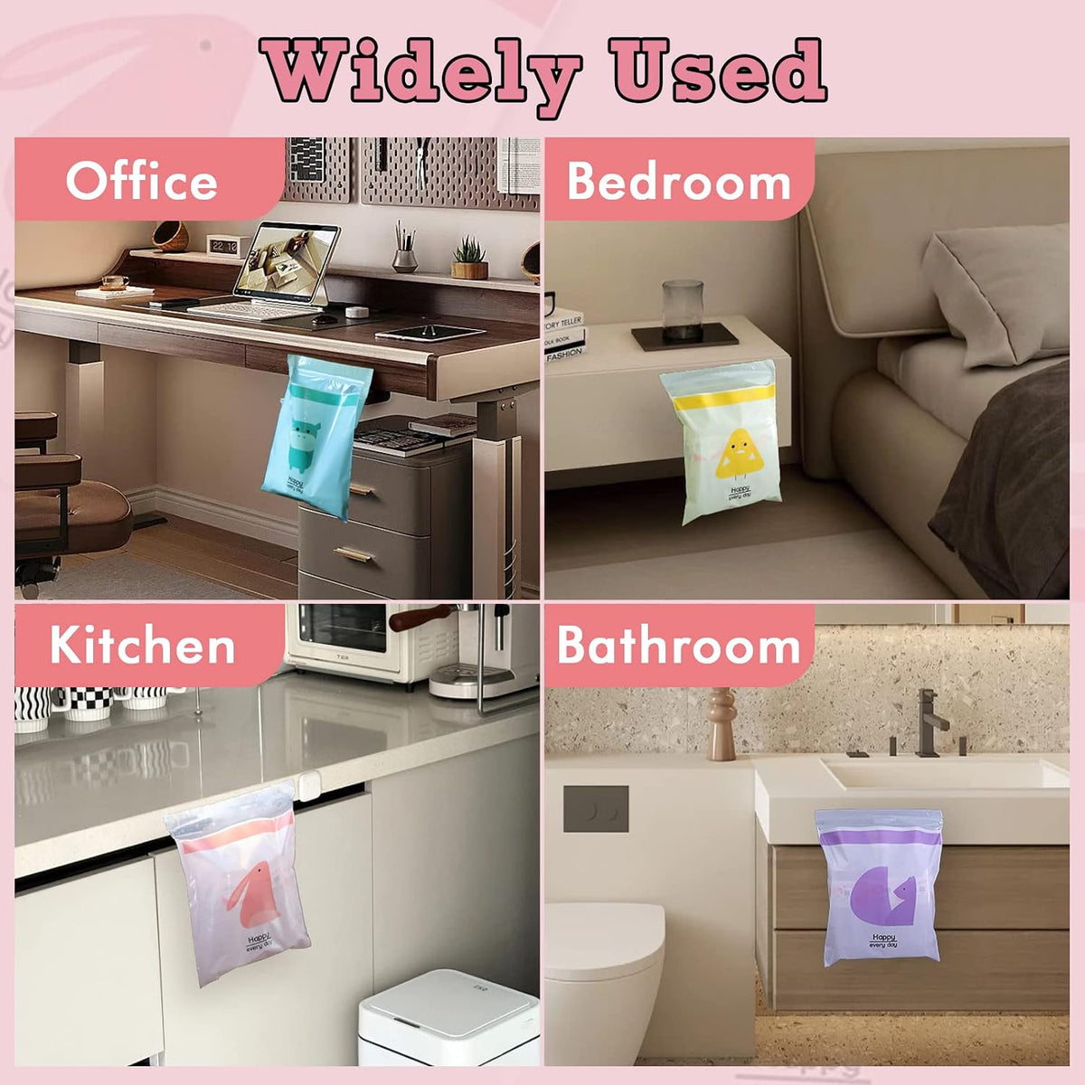 60PCS Easy Stick-On Disposable Portable Car Trash Bag, Waterproof Leakproof Vomit Bags, Firm and Durable, Suitable for Cars, Camping, Travel, Kitchens, Bedrooms, Study Rooms, Office Spaces