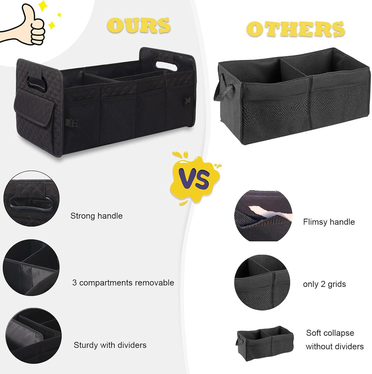 JiatuA Car Trunk Organizer for SUV, Collapsible Car Storage Organizer Black