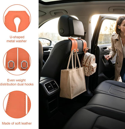 2 PCS Car Seat Headrest Hooks, Double Metal Hook Auto Headrest Back Seat Storage Organizer, Leather Bag Purse Hanger Interior Organizer for Most Vehicles, Car Accessories (Orange)