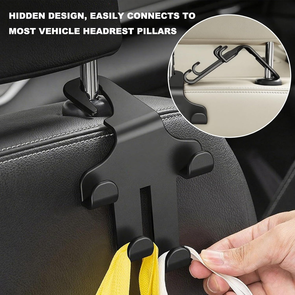 Car Seat Headrest Hooks, 4-in-1 Sturdy Car Seat Back Hanger Multifunctional Hanging Holder, Heavy Duty Auto Storage Hook Organizer for Handbags Purses Coats Grocery Bags