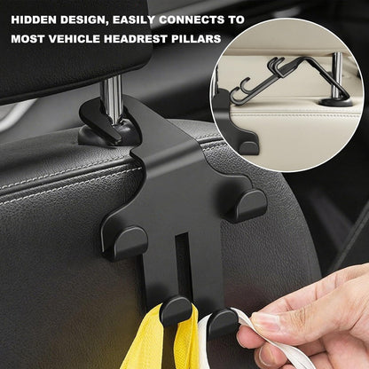 Car Seat Headrest Hooks, 4-in-1 Sturdy Car Seat Back Hanger Multifunctional Hanging Holder, Heavy Duty Auto Storage Hook Organizer for Handbags Purses Coats Grocery Bags