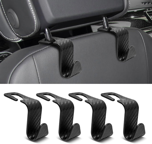 USSDE Car Seat Hooks Vehicle Headrest Back Storage Organizer 4 Pack for Purses Bags backpacks Groceries Hanger Holder - Universal Sturdy Holds 55lbs 360° Rotating (Style A/Carbon Fiber)