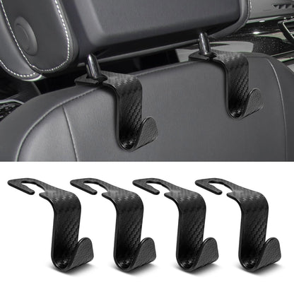 USSDE Car Seat Hooks Vehicle Headrest Back Storage Organizer 4 Pack for Purses Bags backpacks Groceries Hanger Holder - Universal Sturdy Holds 55lbs 360° Rotating (Style A/Carbon Fiber)