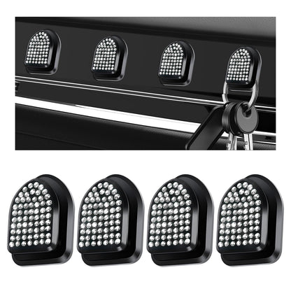 4PCS Bling Car Mini Hooks, Cute Crystal Auto Backseat Hanger Adhesive Storage Hooks, Multifunctional Rhinestone Vehicle Dashboard Hook Hanging Organizer for Key Mask Cable (Green)