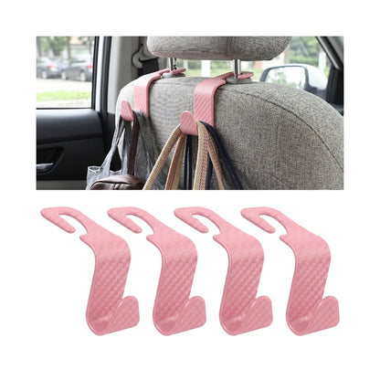 4 Pack Headrest Hooks for Vehicle Seats, Carbon Fiber/Red