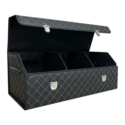 Trunk Organizer for Car With Lid,Foldable Trunk Organizer for SUVs & Sedans,Multi-Functional Leather Storage Box - Brown - Small