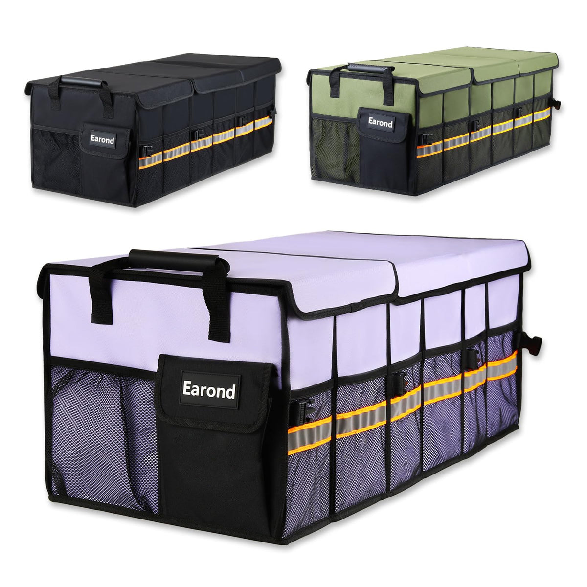 Collapsible Trunk Organizer with Insulated Leakproof Cooler Bag,Removable Lid,Adjustable Securing Straps,3 Compartments Trunk Organizer for SUV,Truck,Sedan(Grey & Black)