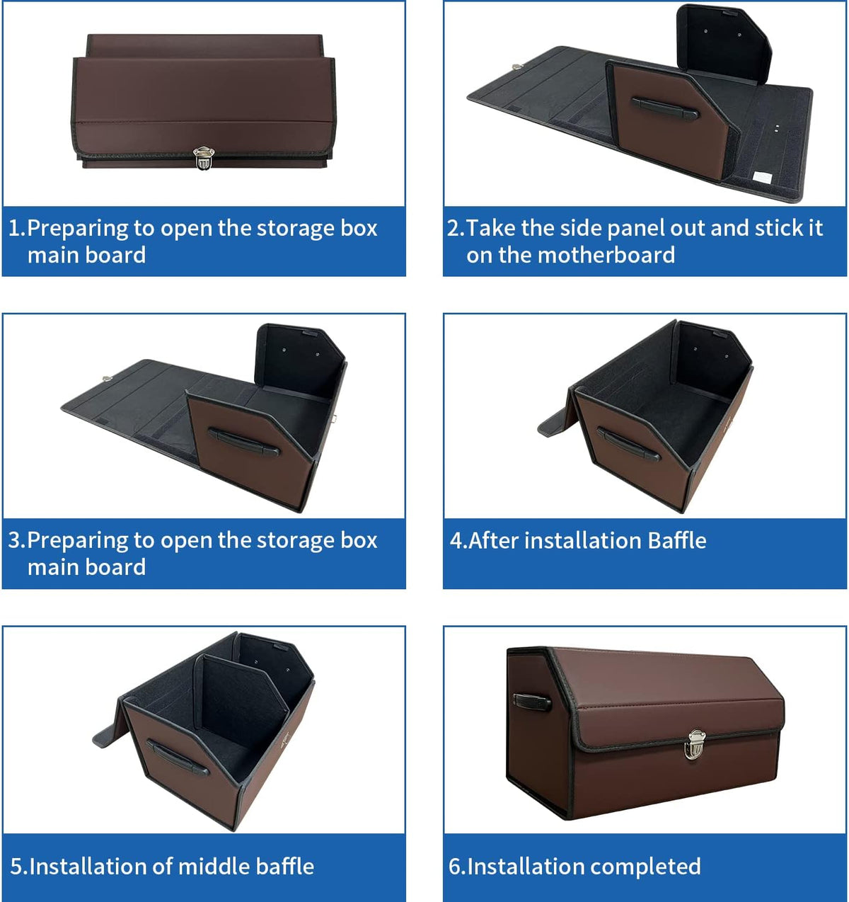 Trunk Organizer for Car With Lid,Foldable Trunk Organizer for SUVs & Sedans,Multi-Functional Leather Storage Box - Brown - Small