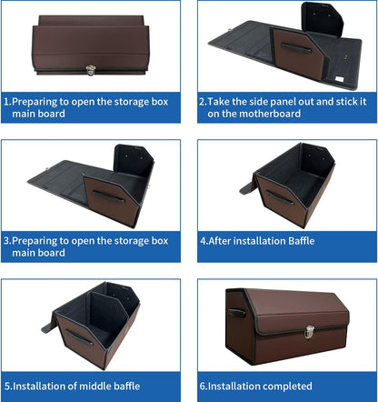 Trunk Organizer for Car With Lid,Foldable Trunk Organizer for SUVs & Sedans,Multi-Functional Leather Storage Box - Brown - Small
