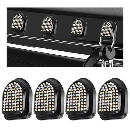 4PCS Bling Car Mini Hooks, Cute Crystal Auto Backseat Hanger Adhesive Storage Hooks, Multifunctional Rhinestone Vehicle Dashboard Hook Hanging Organizer for Key Mask Cable (Green)