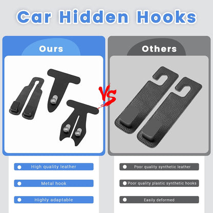 2 Pcs Car Hooks for Passenger Glove Box, Self-Adhesive Headrest Hooks for Car Holder, Leather Car Purse Hook for Bags, Car Seat Back Storage Hook Accessories Organization (Front Single Hook)