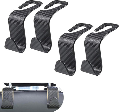 4PCS Car Seat Headrest Hooks, Carbon Fiber Auto Hook for Purses and Bags, Rear Car Seat Storage Headrest Hanger Holder Hooks Organizer for Coats, Umbrellas, Groceries