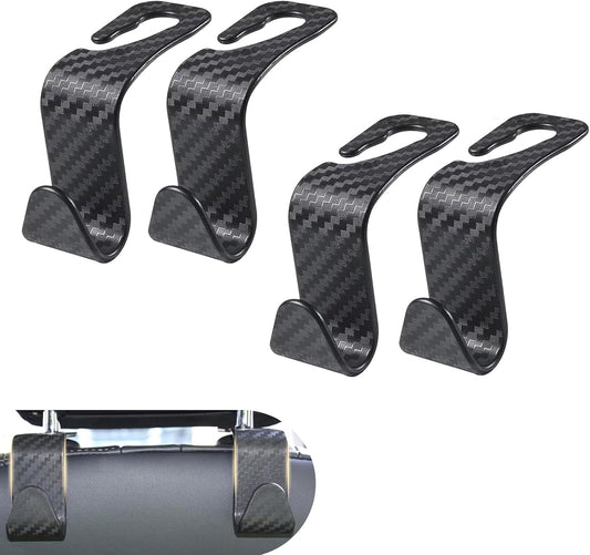 4PCS Car Seat Headrest Hooks, Carbon Fiber Auto Hook for Purses and Bags, Rear Car Seat Storage Headrest Hanger Holder Hooks Organizer for Coats, Umbrellas, Groceries