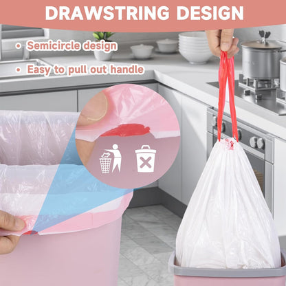 2 Gallon Small Trash-Bags Drawstring Bathroom - White Mini Garbage Bags 60 Count Plastic Unscented 7.5L Tiny Waste Basket Liners Kitchen Office Car Strong Thick Bulk Magesh