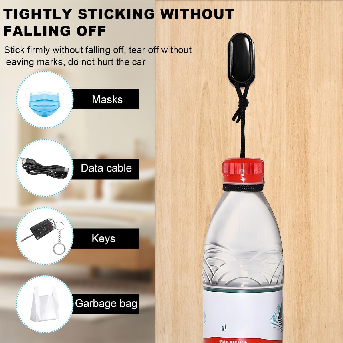 KVAEY 4 PCS Car Mini Hooks, Self-Adhesive Multifunctional Hanging Car Storage Hooks on Dashboard, Universal Vehicle Hook Stickers for Keys Mask Charging Cable, Car Accessories (Glossy)