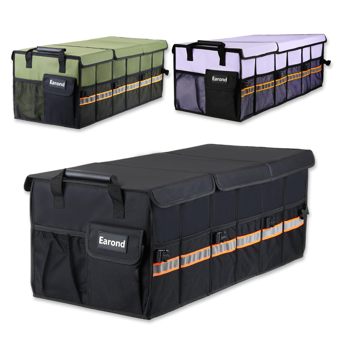 Collapsible Trunk Organizer with Insulated Leakproof Cooler Bag,Removable Lid,Adjustable Securing Straps,3 Compartments Trunk Organizer for SUV,Truck,Sedan(Grey & Black)