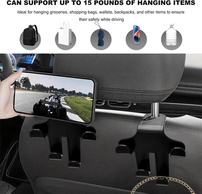 Car Seat Headrest Hooks, 4-in-1 Sturdy Car Seat Back Hanger Multifunctional Hanging Holder, Heavy Duty Auto Storage Hook Organizer for Handbags Purses Coats Grocery Bags