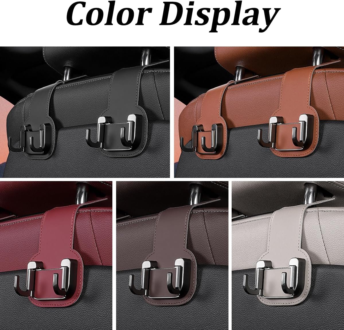 2PCS Car Seat Back Storage Hook, Foldable Metal Vehicle Headrest Dual Hook for Purses Handbags Groceries, Multifunctional Auto Interior Hanger Accessories, Universal Fit (Orange)