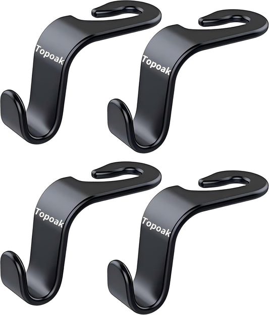 Topoak Car Seat Headrest Hook 4 Pack Hanger Storage Organizer Universal for Handbag Purse Coat fit Universal Vehicle Car Black