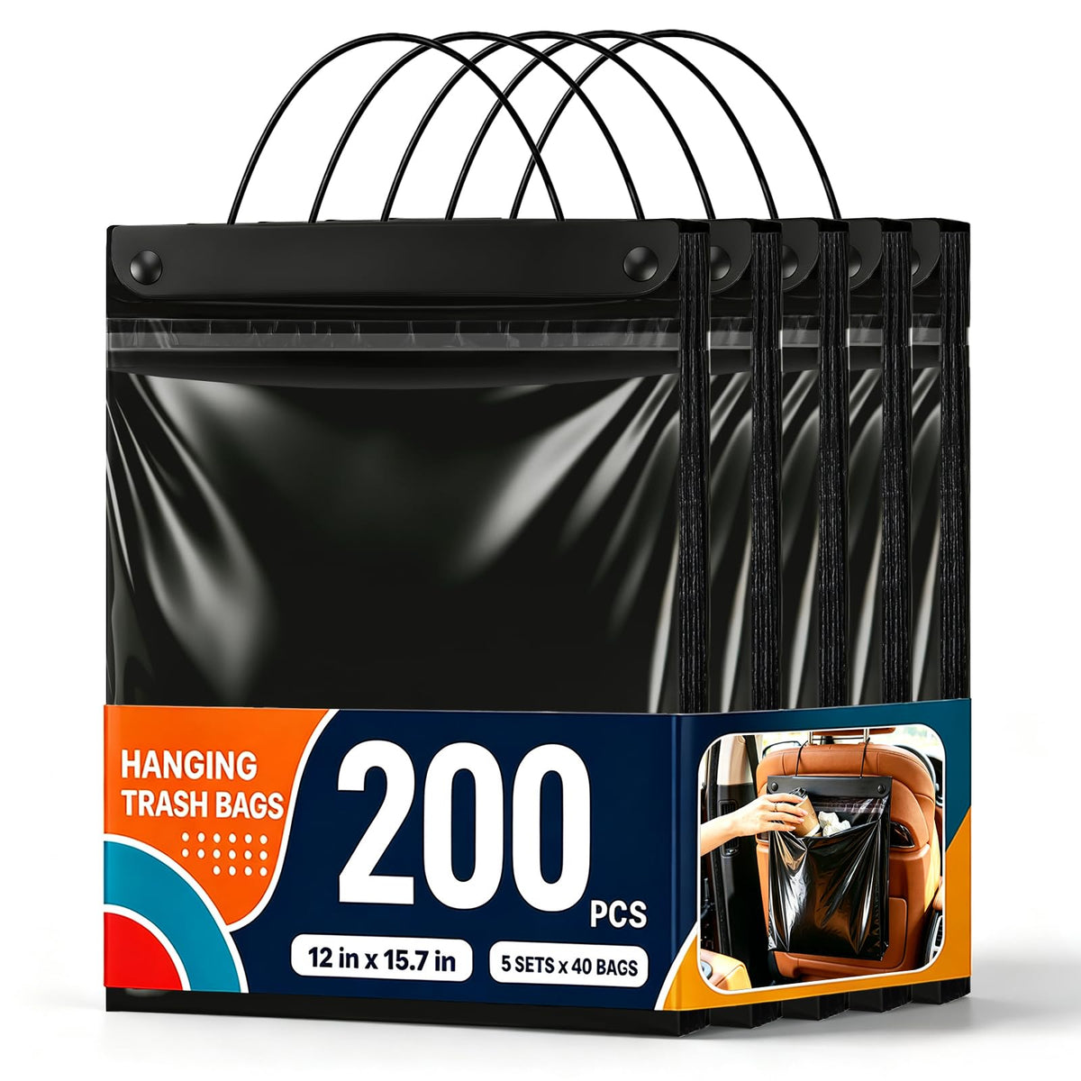 80 Count Hanging Car Trash Bags, Disposable Leak-proof Garbage Can for Car