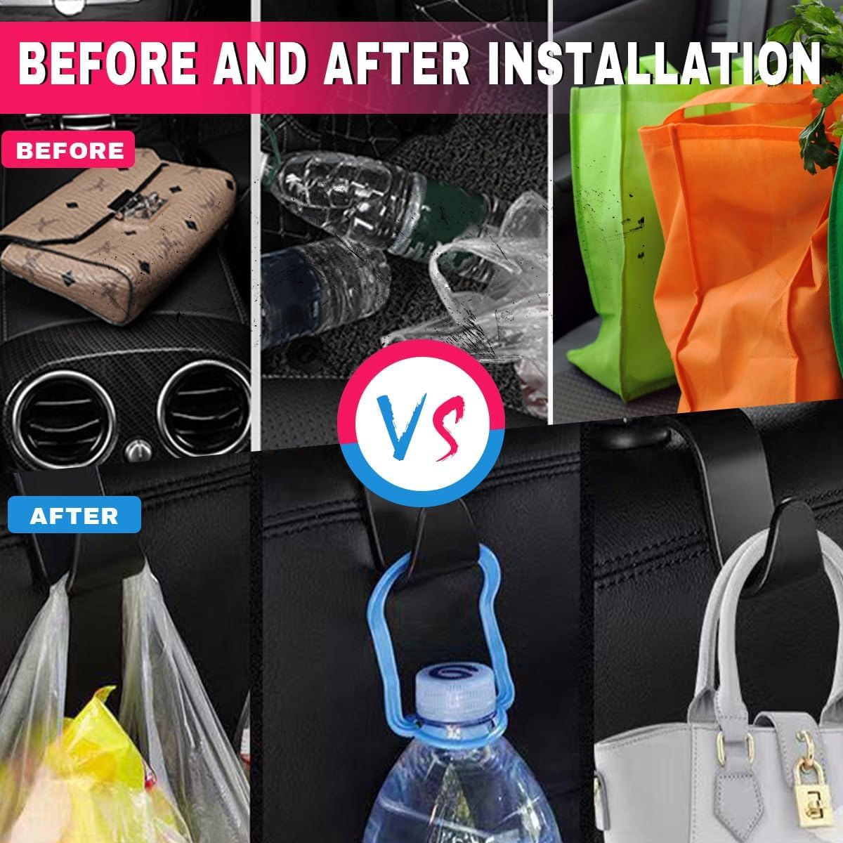 4PCS Car Seat Headrest Hooks, Auto Back Seat Hanger Holder, Durable Stylish Vehicle Organizer Universal Car Interior Accessories, Storage Hooks for Purses, Bags, Clothes, Hats