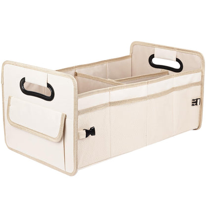 JiatuA Car Trunk Organizer, Car Organizers and Storage Collapsible Multi Compartment Container Box, Adjustable Car Accessories for SUV Sedan Truck, Standard Size, Beige