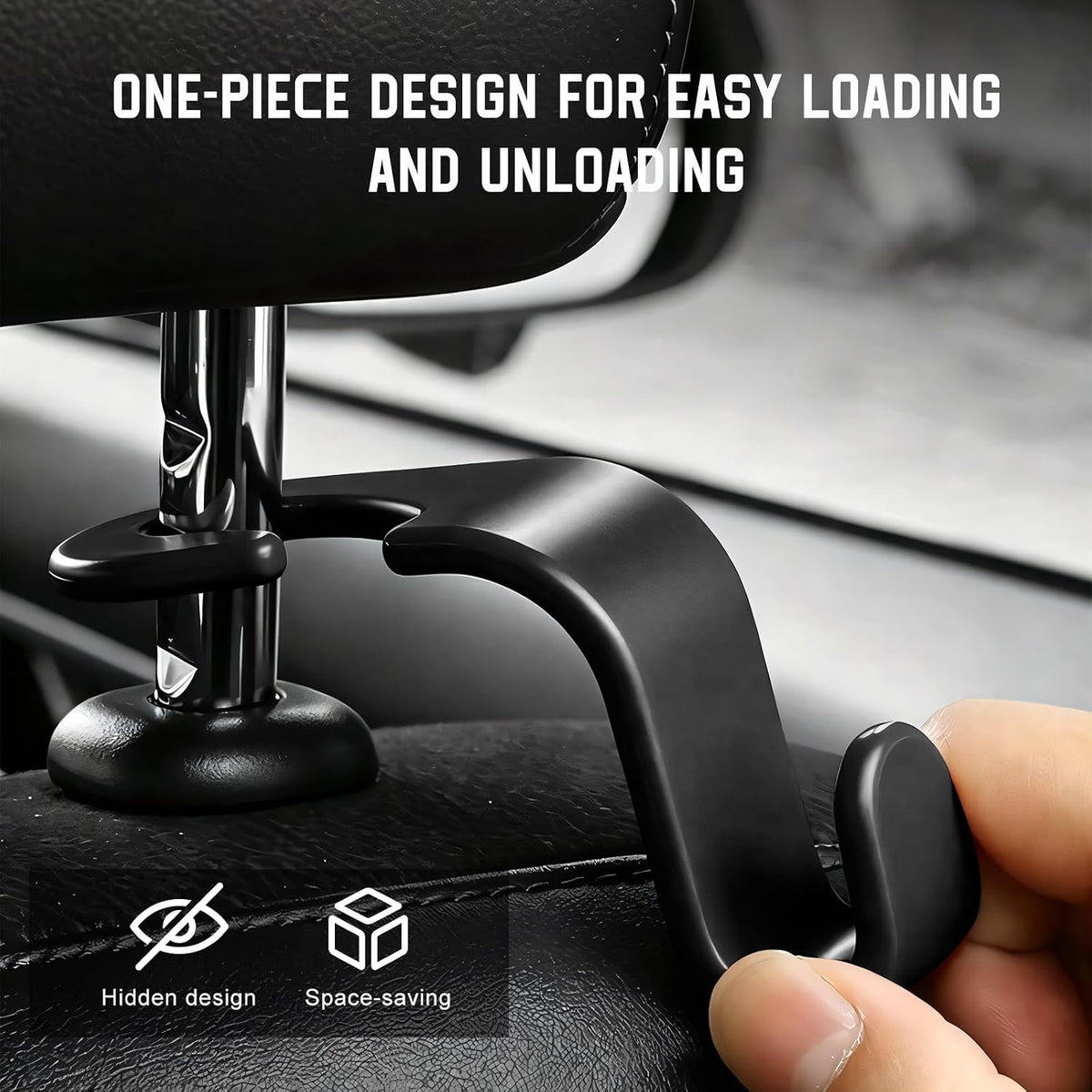 4 PCS Car Seat Headrest Hooks, Multi-Functional Auto Headrest Purse Holders Storage Hangers, Universal Backseat Backpack Hooks Hanging Holders for Cars Trucks SUVs (Black)