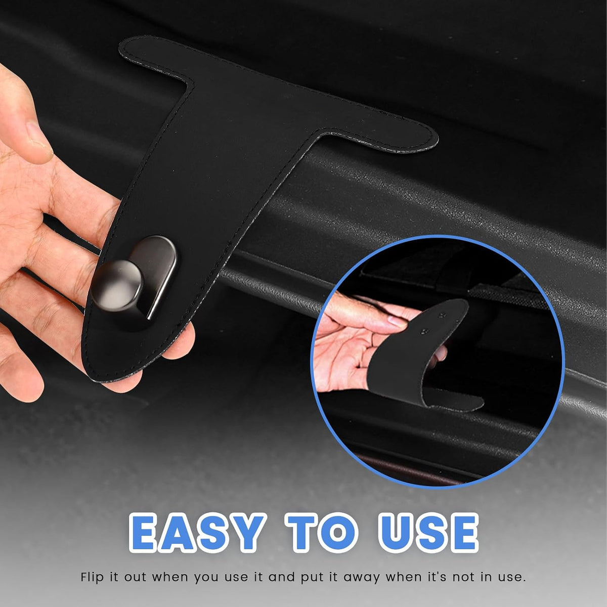 2 Pcs Car Hooks for Passenger Glove Box, Self-Adhesive Headrest Hooks for Car Holder, Leather Car Purse Hook for Bags, Car Seat Back Storage Hook Accessories Organization (Front Single Hook)