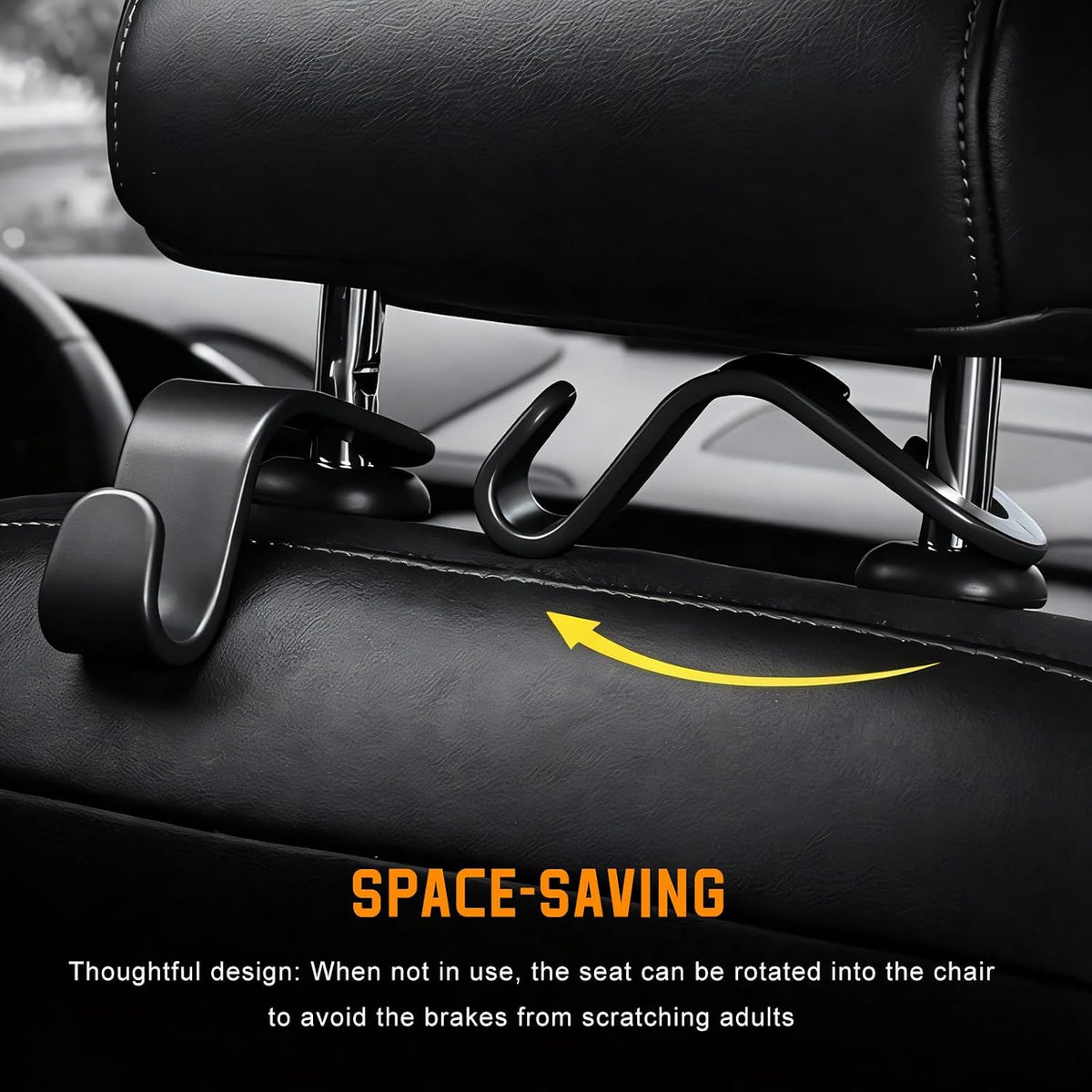 4 PCS Car Seat Headrest Hooks, Multi-Functional Auto Headrest Purse Holders Storage Hangers, Universal Backseat Backpack Hooks Hanging Holders for Cars Trucks SUVs (Black)