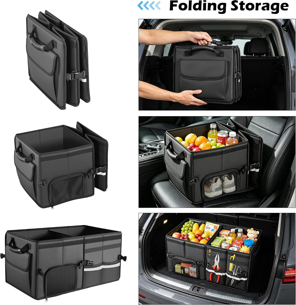 Car Trunk Organizer, 2 Compartments Car Storage Box with Lip